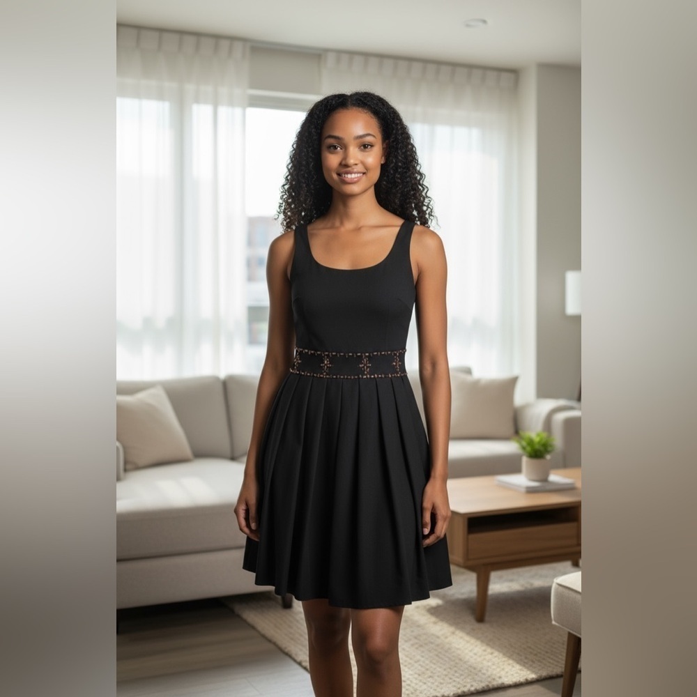 Talbots Women's 10P Petite Black Pleated A-Line Sleeveless Dress